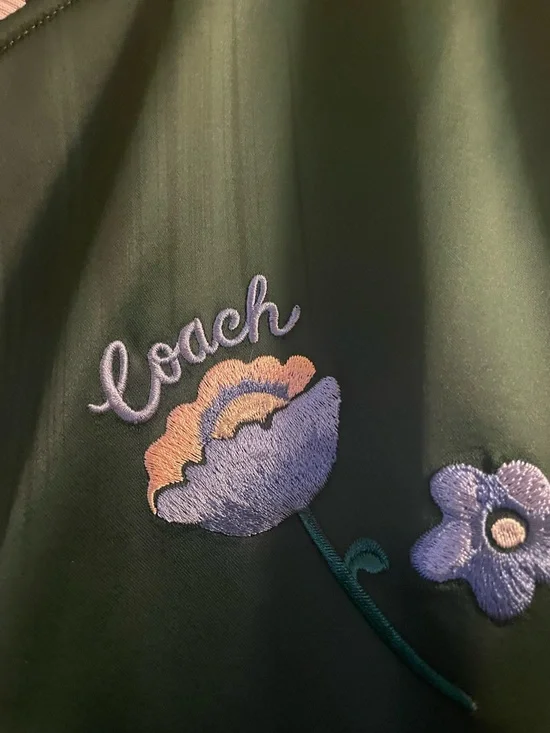 Women’s Brown Patterned Bomber Jacket with Cream Sleeves - Picture 3 of 5